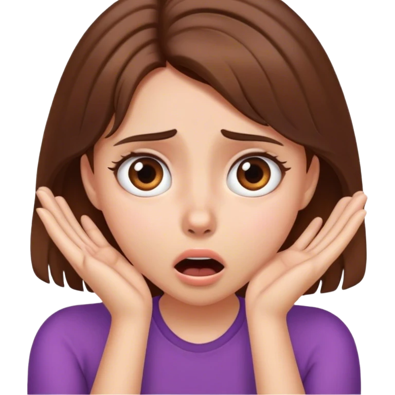 Shocked girl face and hands on face , brown hace emoji