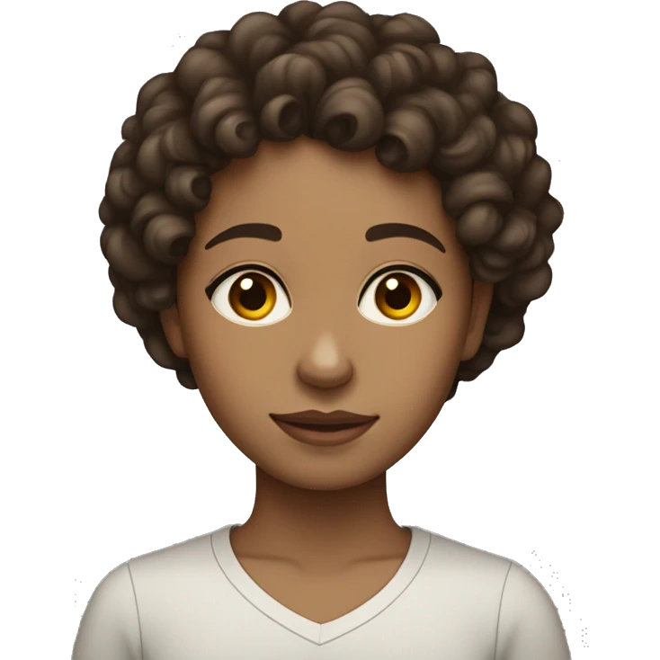 dark brown curly hair lightskin girl with brown eyes side eyeing emoji