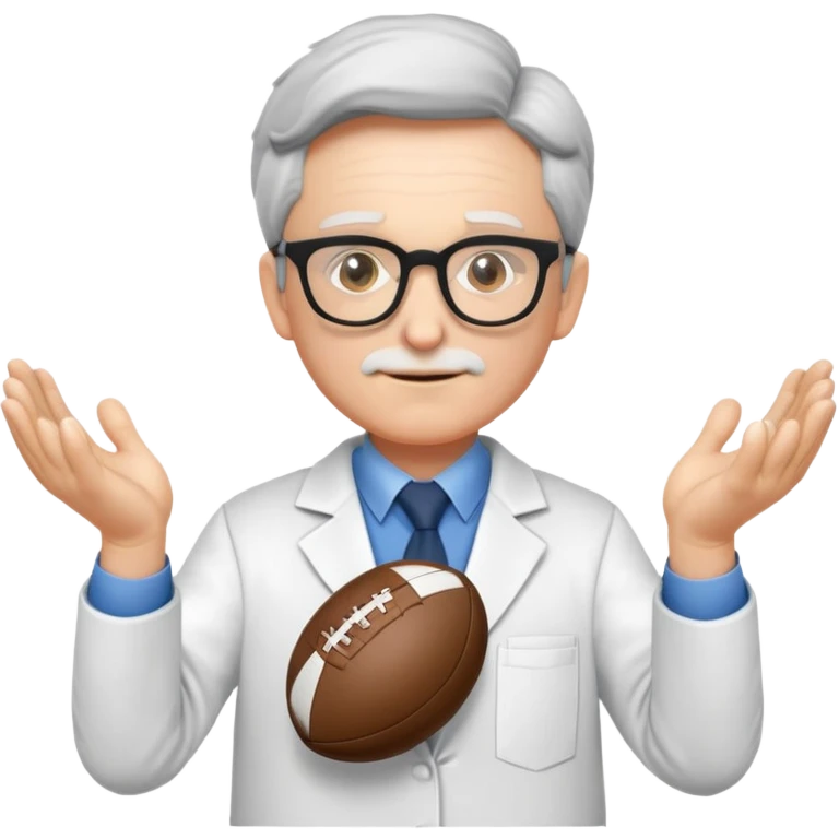 professor with glasses and academic attire with hands positioned as if gripping an invisible rugby ball emoji