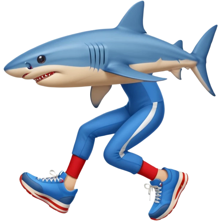 A blue shark with blue human legs and red sneakers emoji