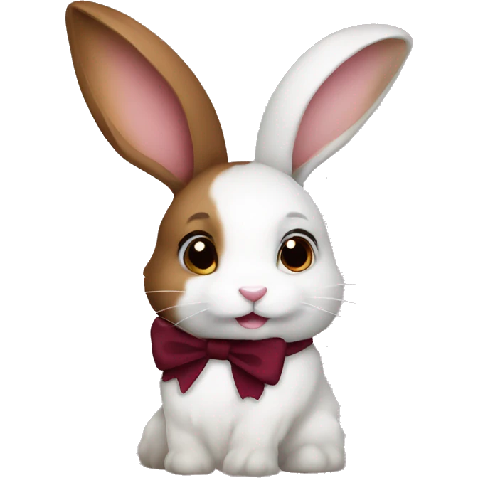 Brown and white bunny with burgundy bow emoji