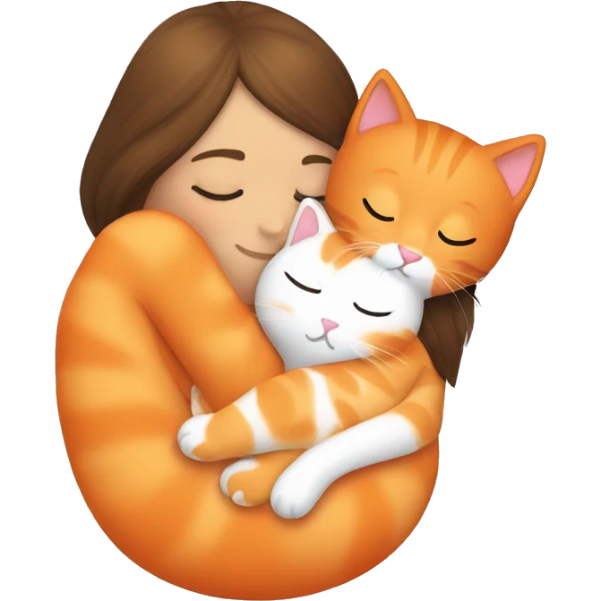 Orange kitty sleeping on  brown brunette white girl's lap emoji