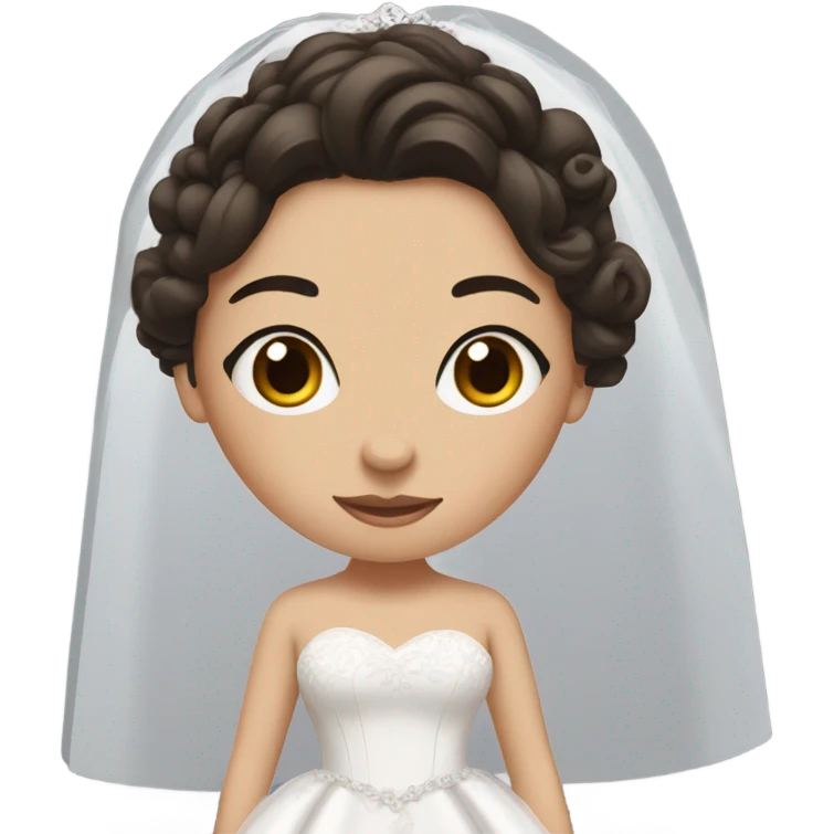 bride with white skin and dark brown hair. With her hair up and big brown eyes. Stand up so you can see your feet emoji