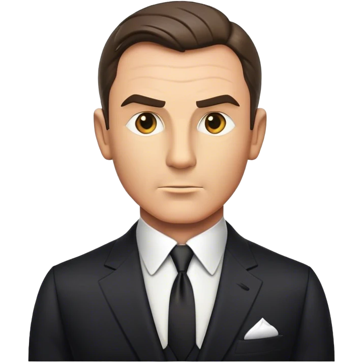 Cinematic Realistic James Bond Portrait Emoji, depicted as a suave, sophisticated secret agent in a tailored suit with a cool, composed gaze and an air of stealth and charm, rendered with crisp textures and dynamic cinematic lighting that captures his timeless espionage allure. emoji