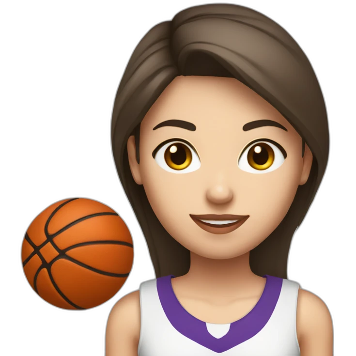 White skin brunette female playing football with basket ball emoji