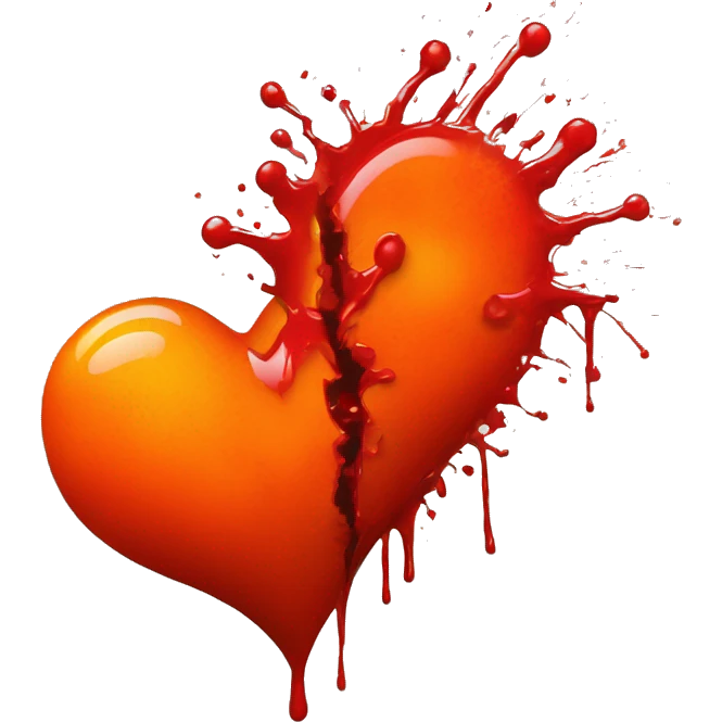 bleeding red heart glowing red-orange with splatter emoji