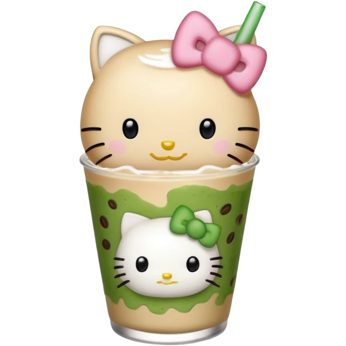 Hello kitty with iced matcha latte emoji