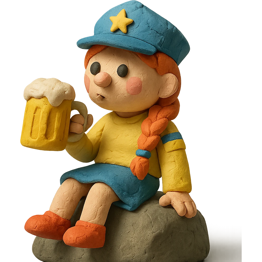 Azov-chan drinking beer while sitting on a big rock emoji