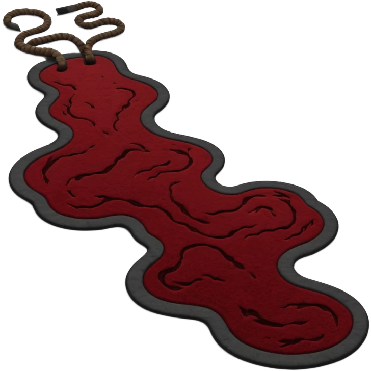 Minimalist emoji-style sticker of a carpet turning into a dark river, murky texture, grayscale and dried blood tones, side ropes in shadow
 emoji