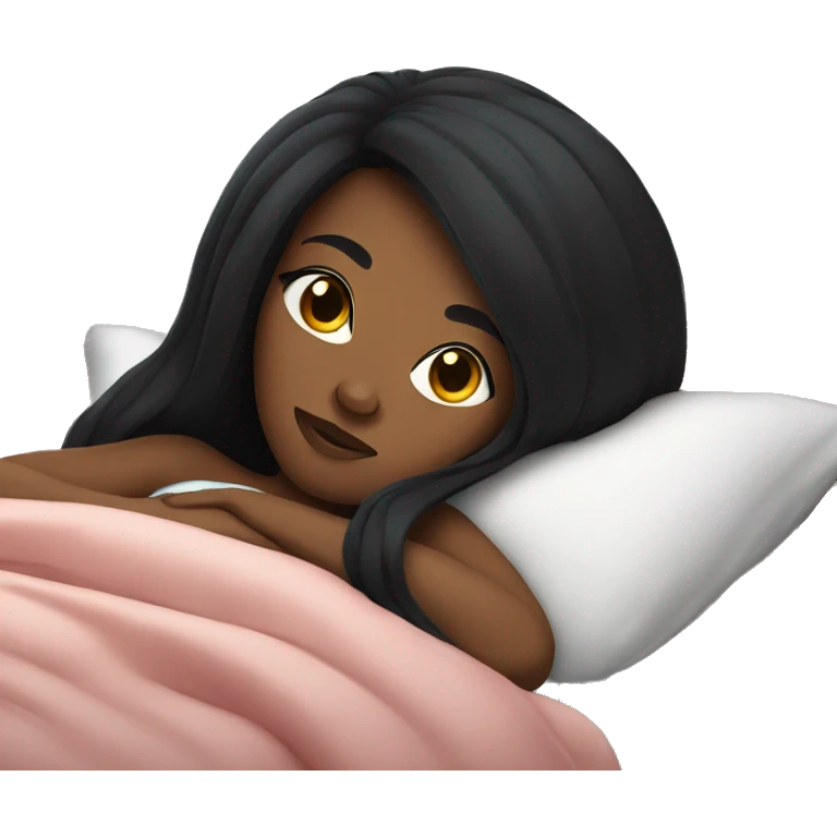Black girl with long straight black hair in bed emoji