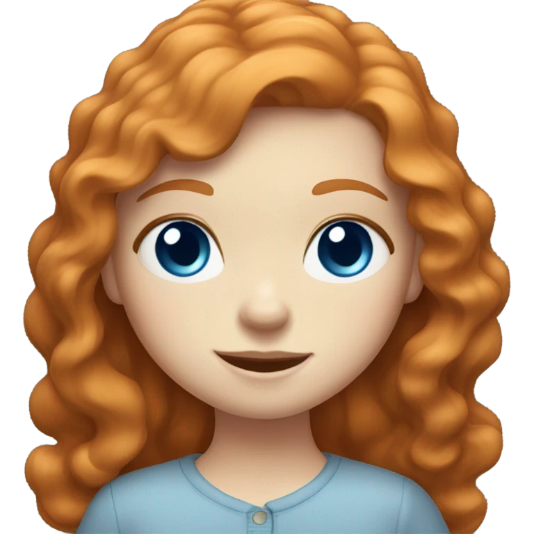 Pale ginger girl with freckles. She has medium length wavy ginger hair and blue eyes emoji