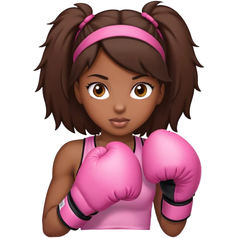 Brunette black girl wearing pink boxing gloves emoji