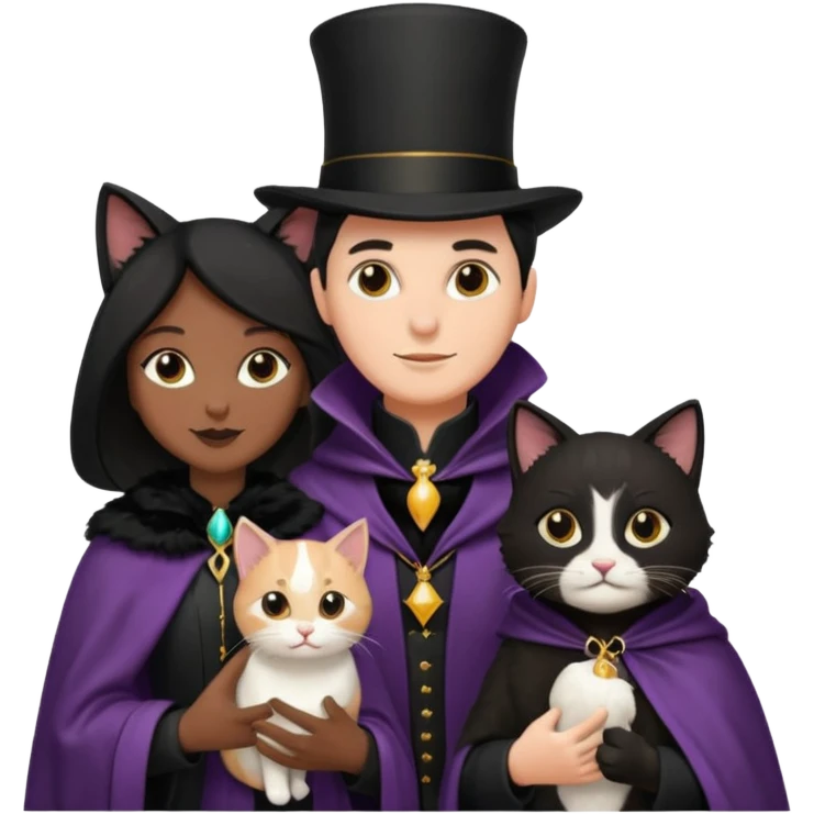 magician couple and their pet cat emoji