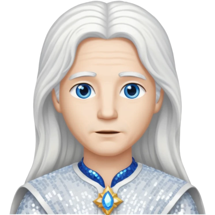 God from The Bible with long white hair, white sequin outfit emoji