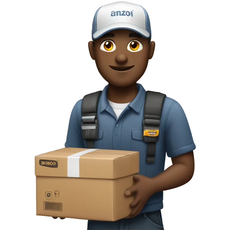 White male delivery driver carrying an Amazon box emoji