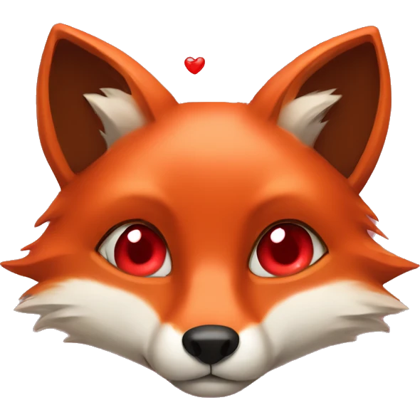 deep lush red fox face with tiny red heart instead of eyes emoji