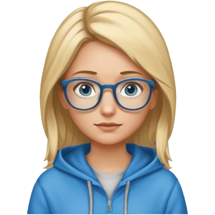 a woman, blonde highlights in hair, glasses and blue eyes. teacher, with a hoodie on and hair longer than shoulders, mid 30s more brown bits in hair  emoji