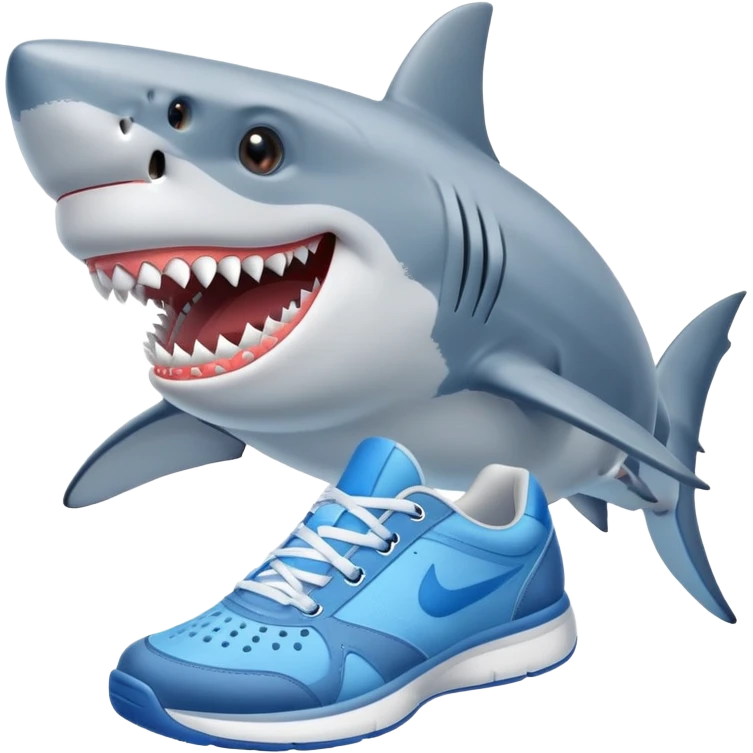 Friendly shark in blue tennis shoes emoji