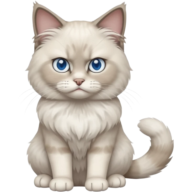 Angry blue eyed Ragdoll cat sitting full body emoji