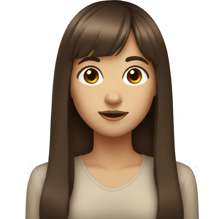 Long brown hair and bangs, brown eyes emoji