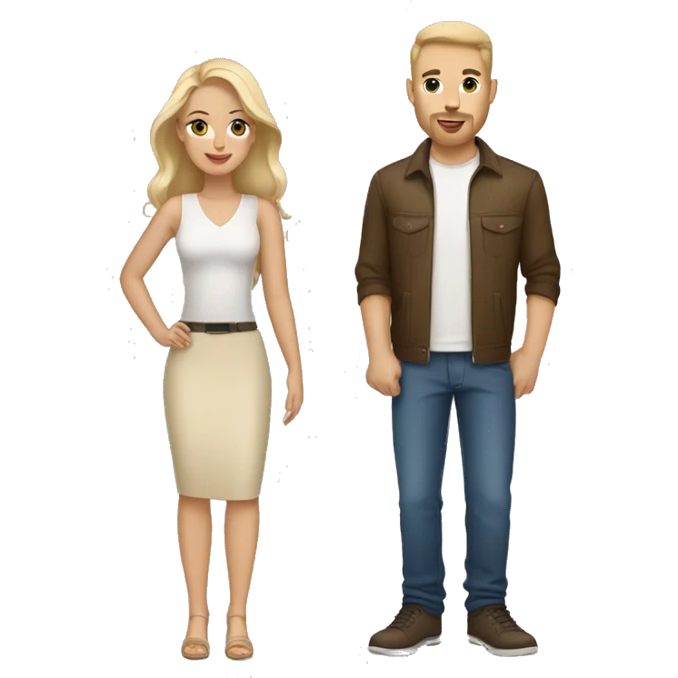 Blonde woman & brunette man with beige pitbull emoji