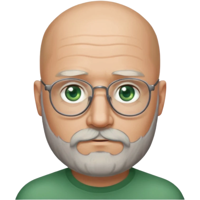 50 years old, green eyes, 2 days salt and pepper beard, bald, glasses emoji