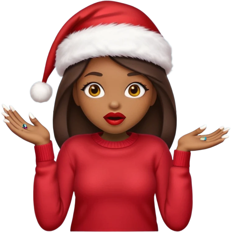 Sassy, cunty, girly Santa emoji with big lips, fake nails, and a sweater, and a santa hat (similar emoji style to uploaded). Yellow emoji. emoji
