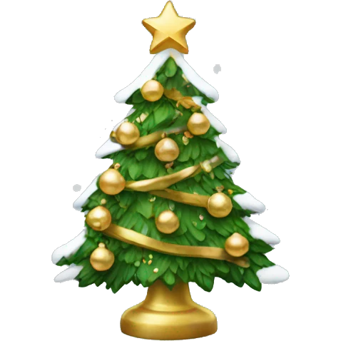 christmas tree with gold ornaments and snow on it emoji