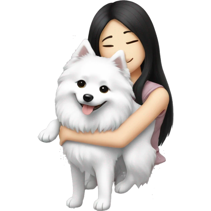 Japanese spitz dog hug black hair girl emoji