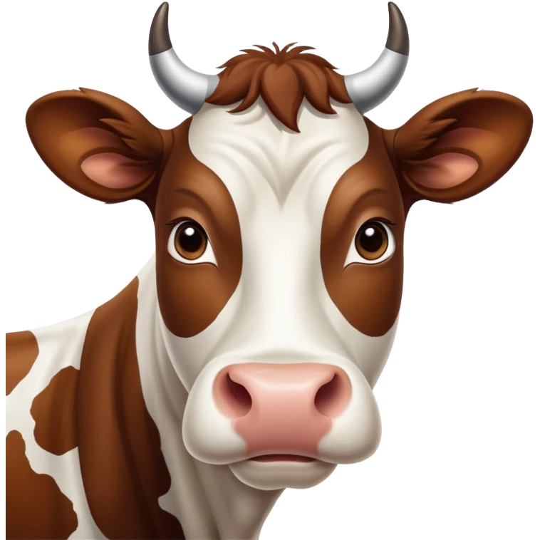 cinematic-noble-brown-and-white-cow-portrait-emoji,-poised-and-regal,-with-a-large,-sturdy-build-and-a-beautifully-patterned-hide-of-rich-brown-accented-by-crisp-white-patches,-deep-set-soulful-brown-eyes,-simplified-yet-sharp-and-sophisticated emoji