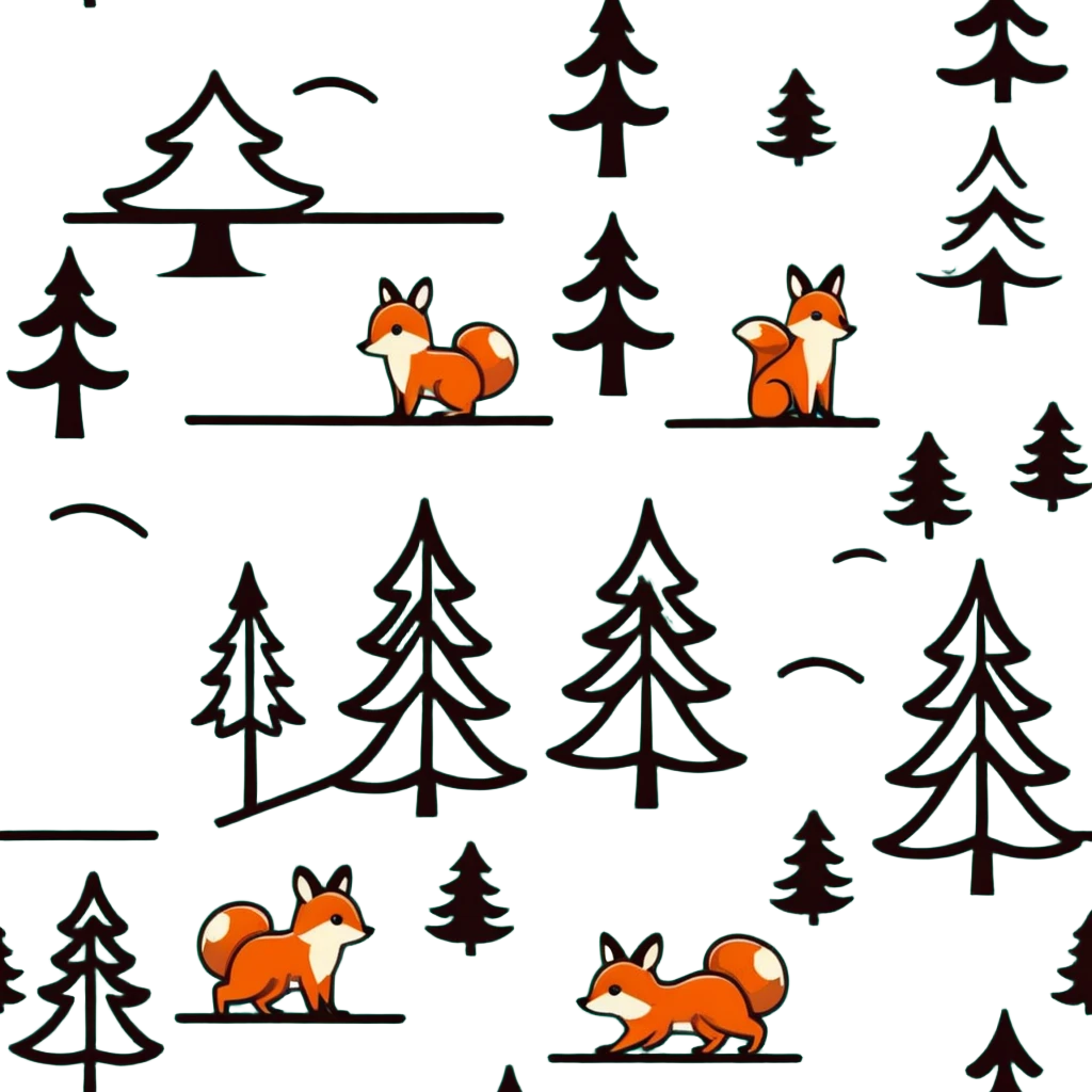 pine tree decorated with woodland critters in sticker style emoji