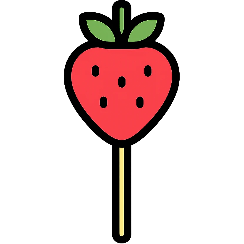 modern simple logo of a stick with a Tagada strawberry on top, easily recognizable emoji