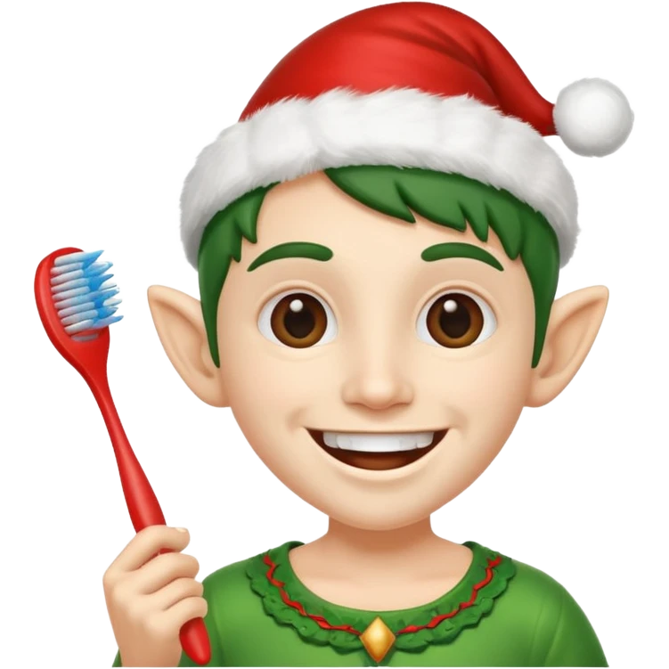 DUENDE NAVIDEÑO CON CEPILLO DE DIENTES EN LA MANO emoji