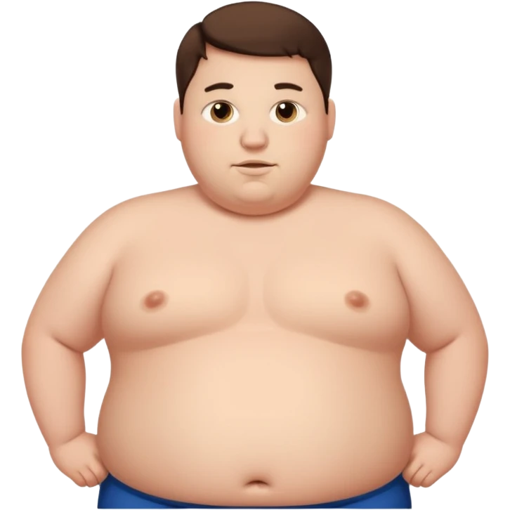 obese 20 year old brunette white male with large bare belly showing emoji