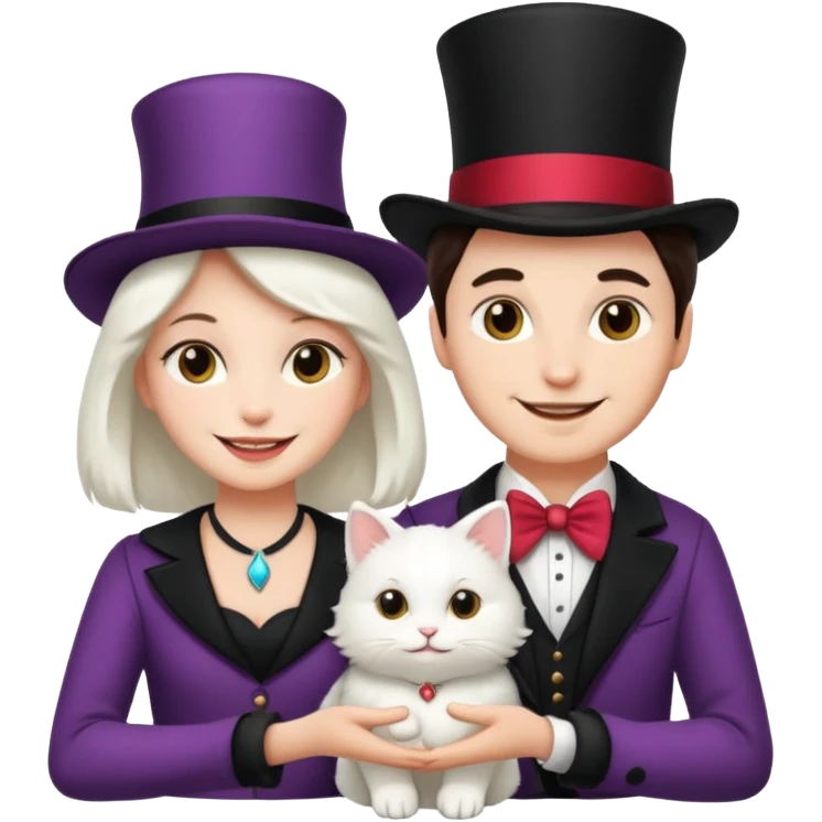 magician couple and their pet cat emoji