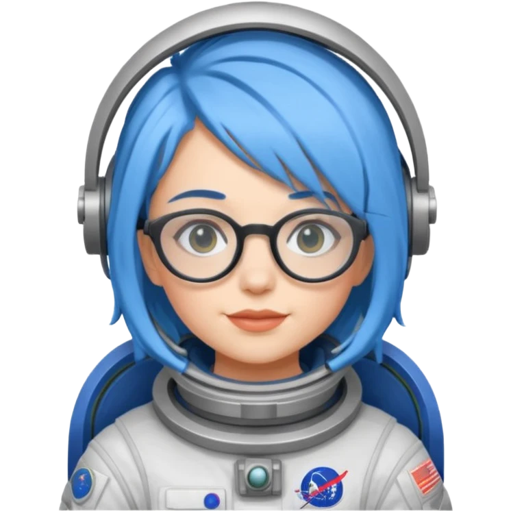 Female astronaut with blue hair, wear glasses emoji