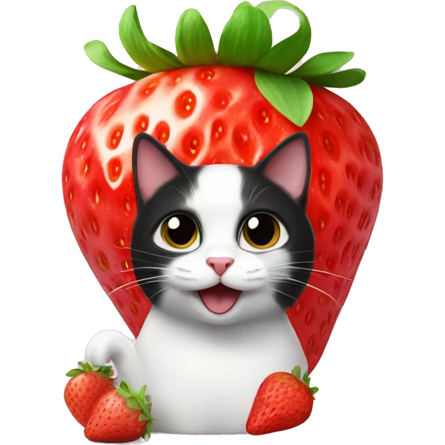 white black cat inside strawberry emoji