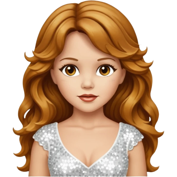 Linda Blair with long golden brown wavy hair, white sequin outfit emoji
