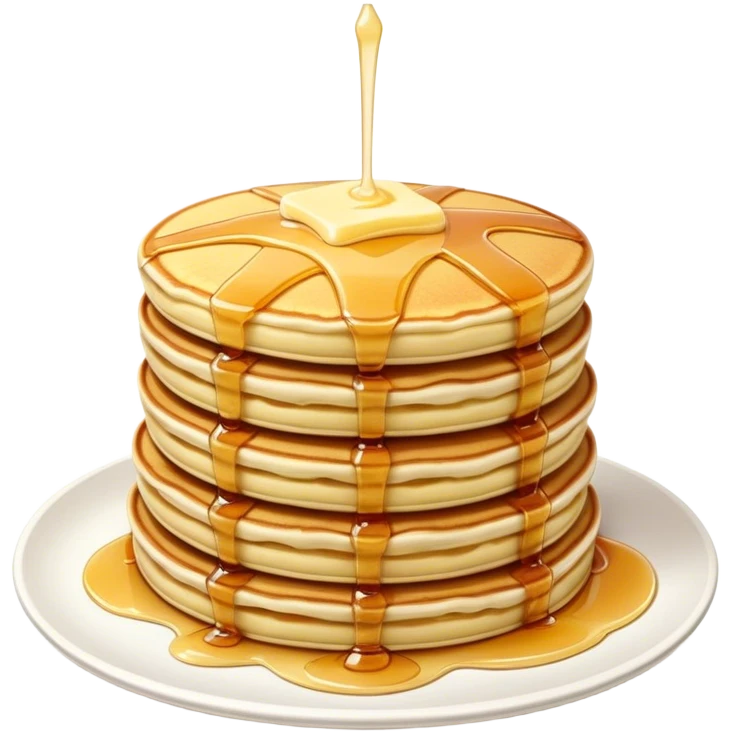 Cinematic fluffy golden pancakes, stacked high, drizzled with maple syrup, topped with fresh butter melting on top, light dusting of powdered sugar, warm and inviting, soft glow and mouthwatering. emoji