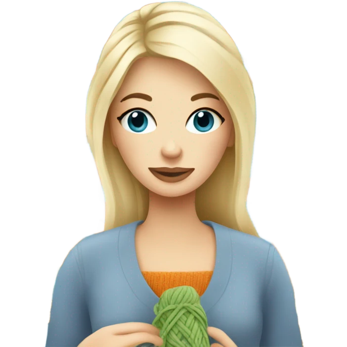beautiful finnish blonde woman with blue eyes knitting flowers emoji
