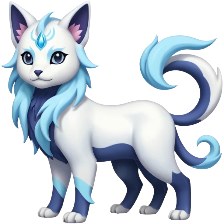 Shiny Glossy Pastel Light Divine Feline Beautiful Floral Snowy Pretty Absol-Amaura-Suicune-Cobalion-fusion, full body emoji