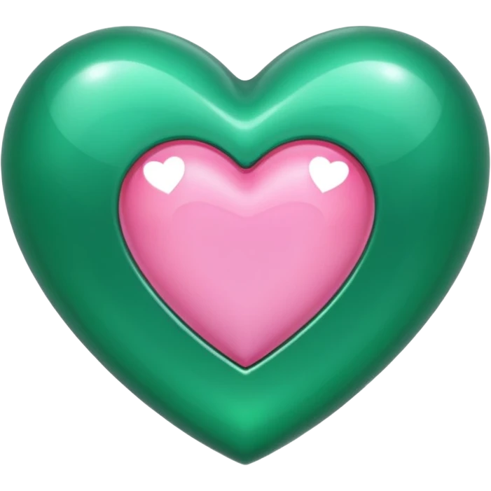 emerald heart with one mini pink heart inside of it  emoji