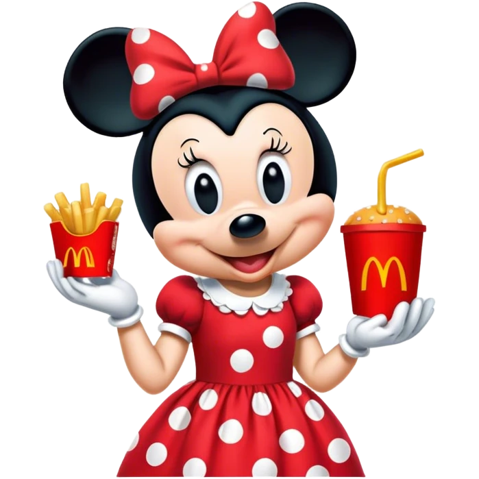 Minnie Mouse eating a McDonalds happy meal emoji