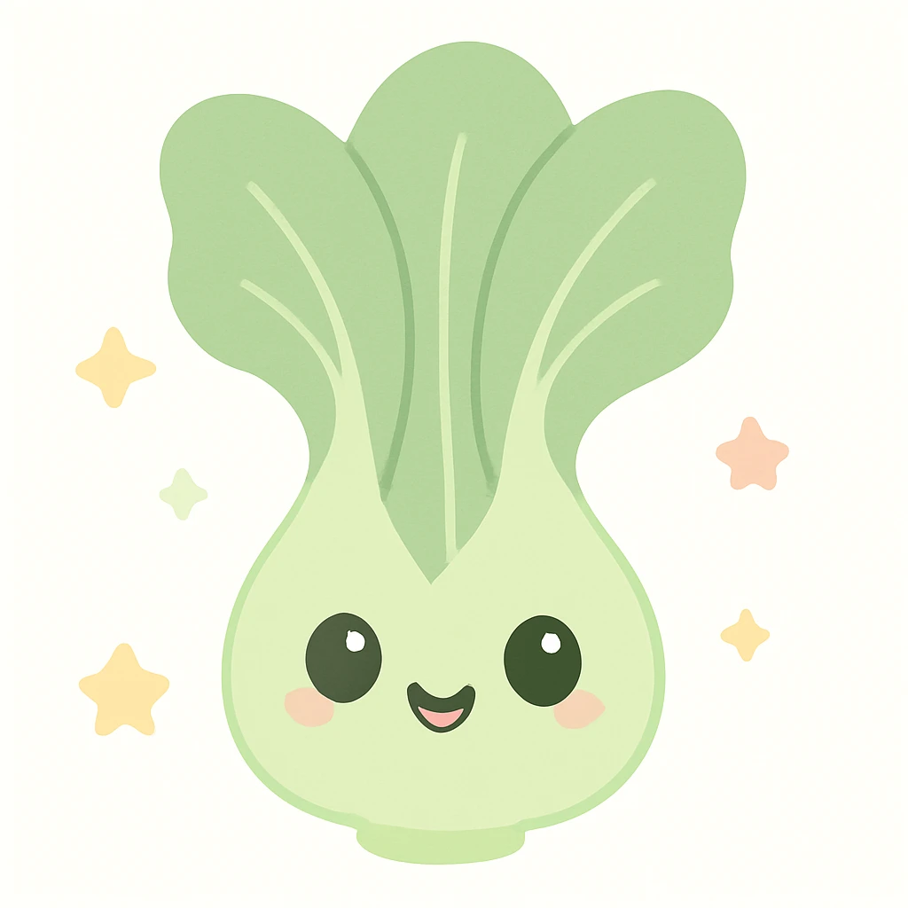 cute cartoon style bok choy with a smiling face emoji