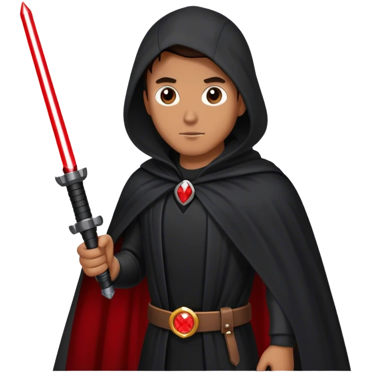 Man in a black cloak holding a red laser sword emoji