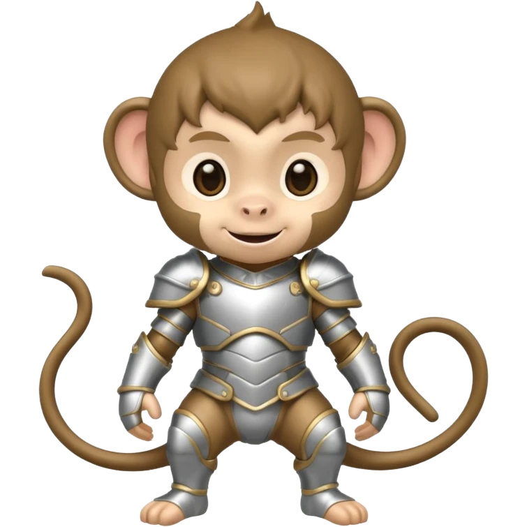 baby chibi monkey in silver armor, full body, smile emoji