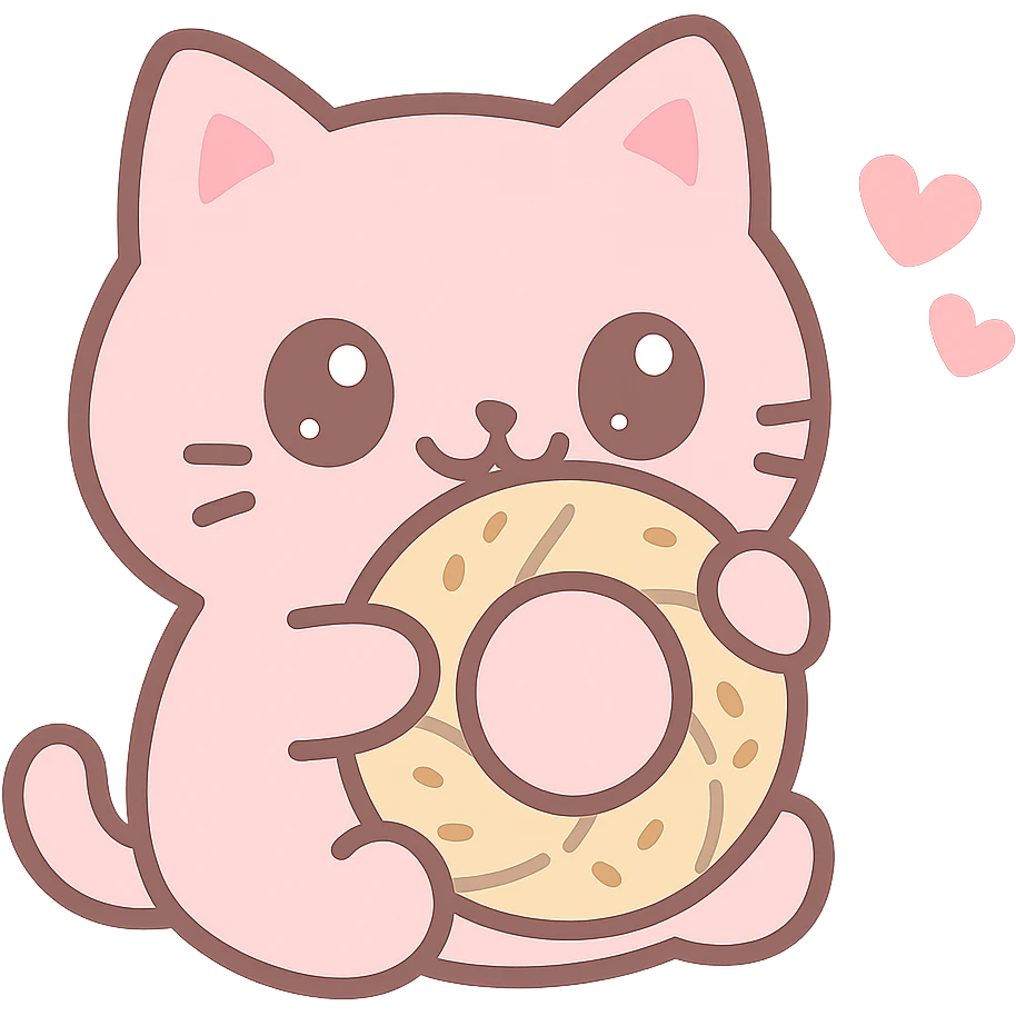 pink cat eating simit, kawaii style emoji