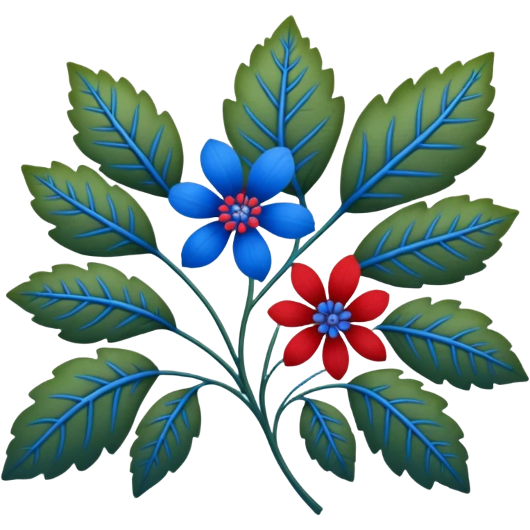 dull green leaves & red & blue flowers filigree design, leaf shapes, flower shapes, nature shapes, toxic nature, toxic plants emoji
