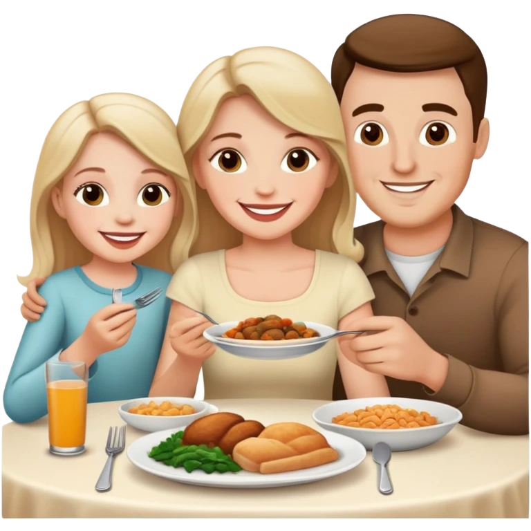 White Woman and man having dinner with daughter  emoji