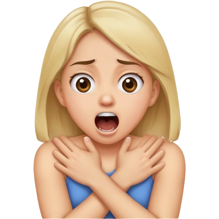 Girl with arms crossed around neck while screaming emoji